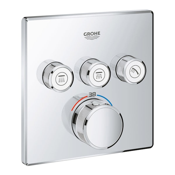 Grohe Grohtherm SmartControl square thermostatic concealed 3 way shower valve trimset