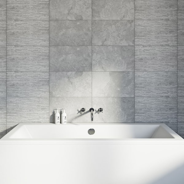 British Ceramic Tile slate light rib structure grey matt  tile 298mm x 498mm