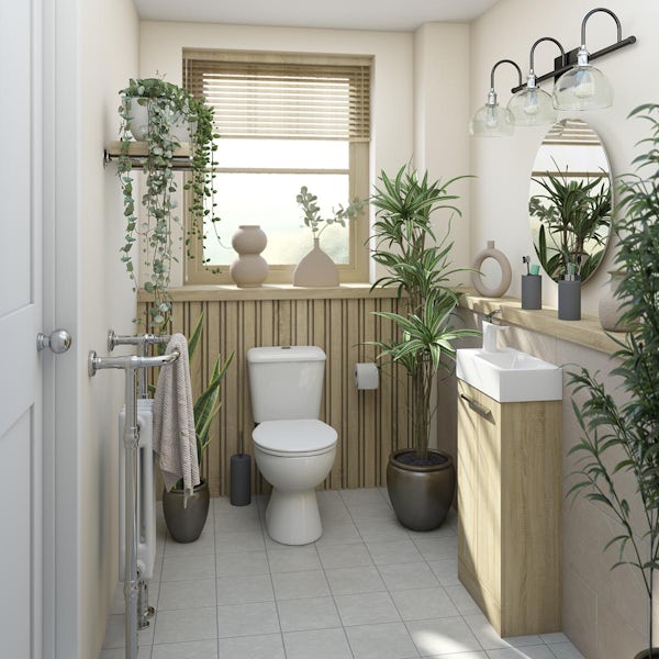 Clarity Compact oak floorstanding cloakroom suite with close coupled toilet