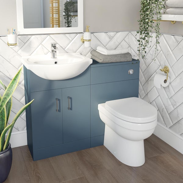 Orchard Lea ocean blue furniture combination and Eden back to wall toilet with seat