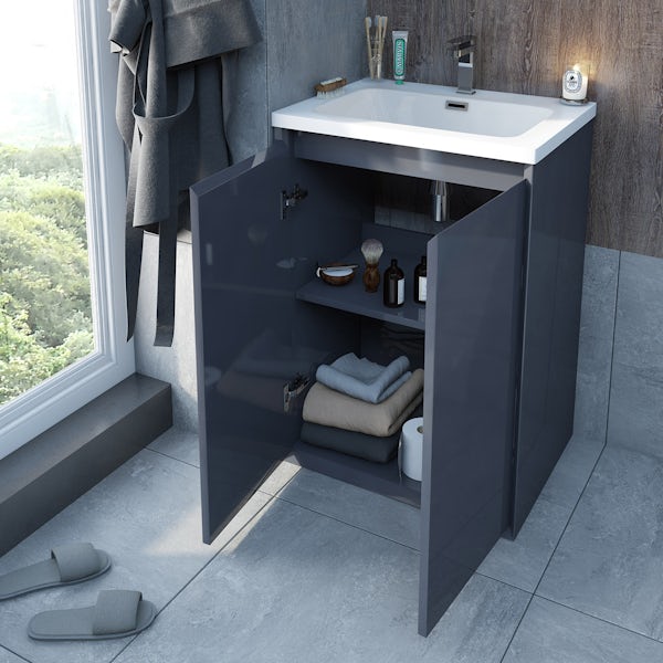 Mode Larsen grey gloss floorstanding vanity unit and basin 600mm