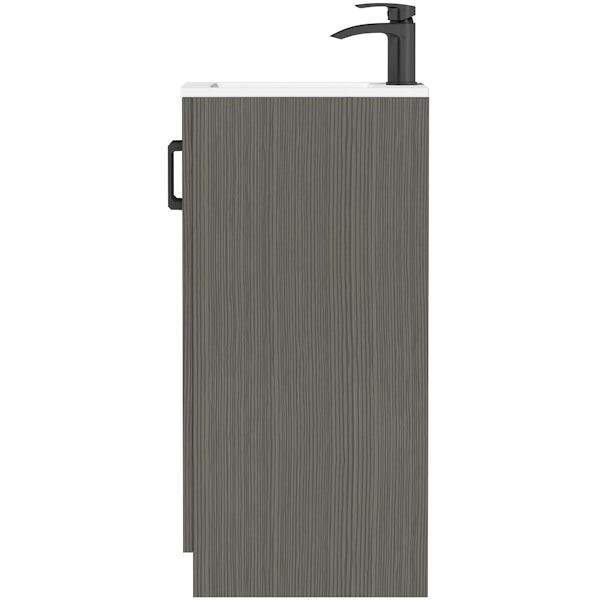 Orchard Lea avola grey floorstanding vanity unit with black handle and ceramic basin 420mm