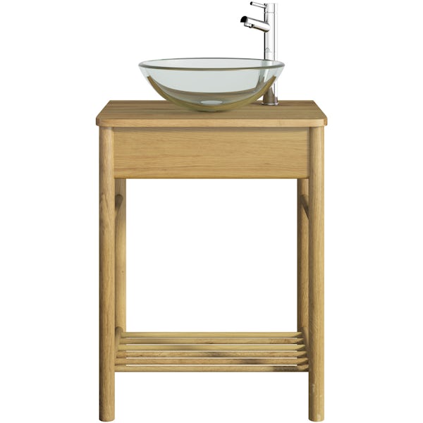 Mode South Bank natural wood washstand with Mackintosh basin, tap and waste