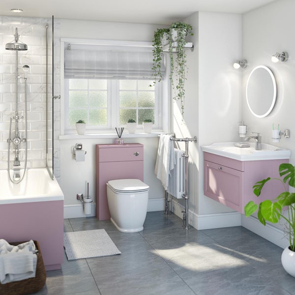 The Bath Co. Ascot pink wall hung vanity unit and ceramic basin 800mm