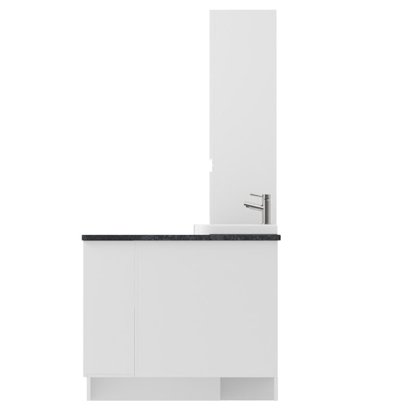 Reeves Wharfe white corner large storage fitted furniture pack with black worktop