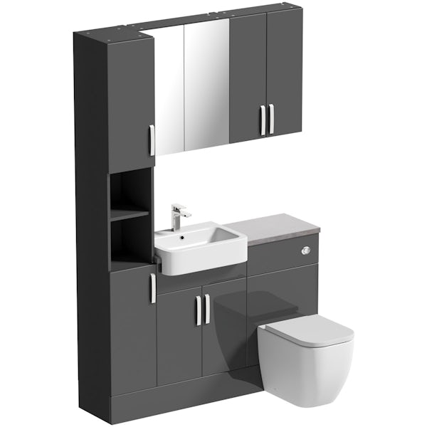 Mode Nouvel gloss grey tall fitted furniture & storage combination with mineral grey worktop