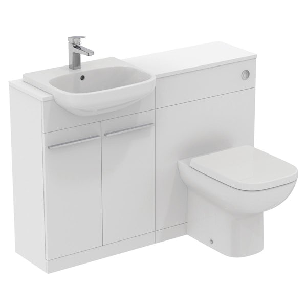 Ideal Standard i.life A matt white combination unit with back to wall toilet, concealed cistern and brushed chrome handles 1200mm