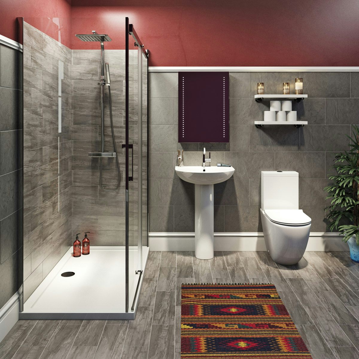 Mode Harrison complete bathroom suite with enclosure, tray, shower and taps 1700 x 900