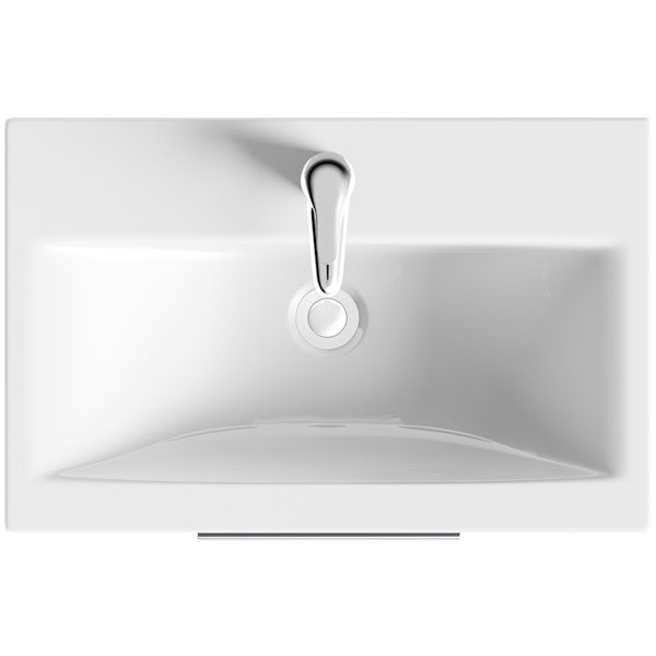 Clarity satin grey wall hung vanity unit and ceramic basin 600mm with tap