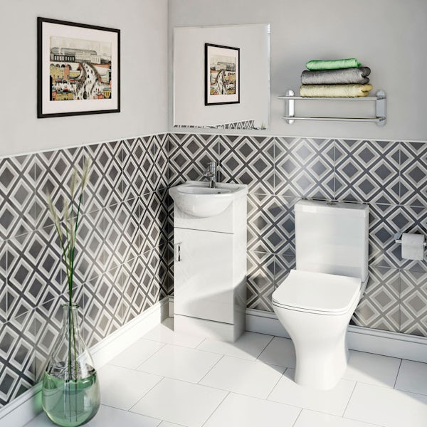 Sienna 41 White Vanity Unit with Compact Square Toilet