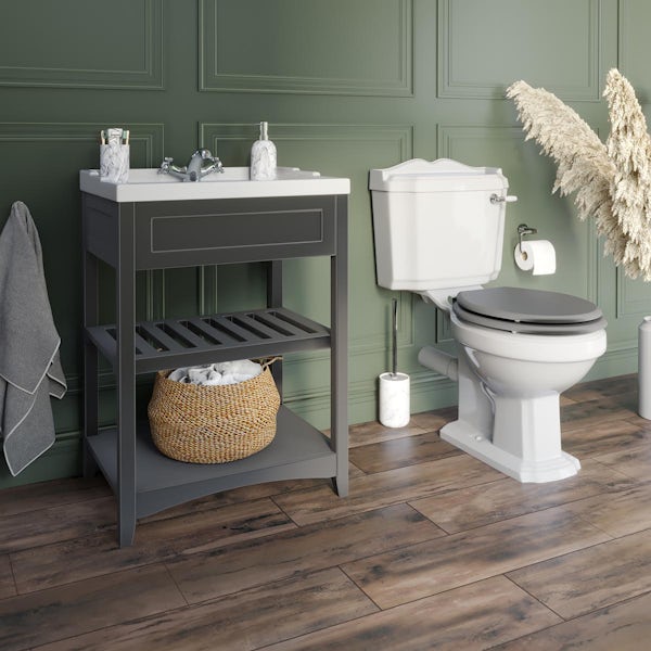 The Bath Co. Winchester and Camberley satin grey washstand suite 600mm