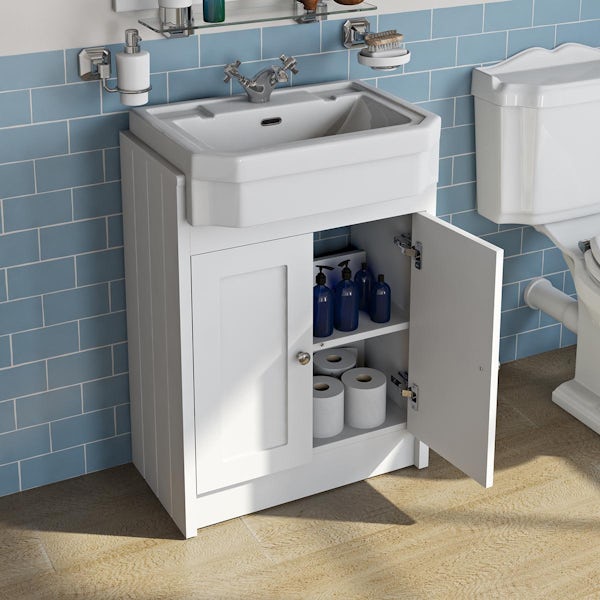 Orchard Dulwich close coupled toilet and Eton matt white vanity unit suite 600mm