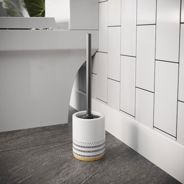 Accents ceramic white patterned toilet brush holder