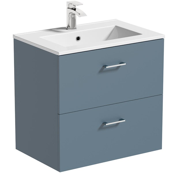 Orchard Lea ocean blue wall hung vanity unit and ceramic basin 600mm