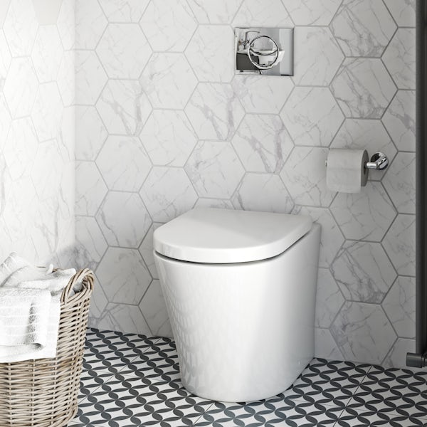 Mode Tate rimless back to wall toilet with soft close seat, concealed cistern and push plate