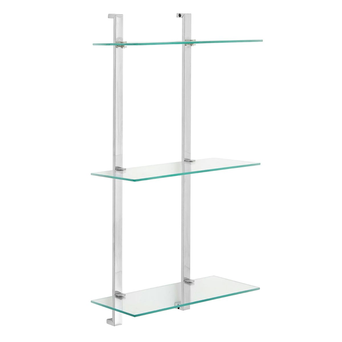 Chrome and glass store corner shelf unit