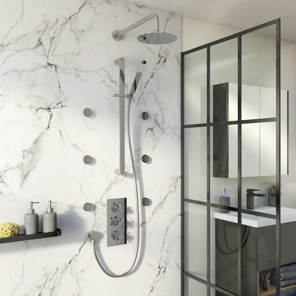 Mode Tate thermostatic mixer shower with wall shower, slider rail and body jets