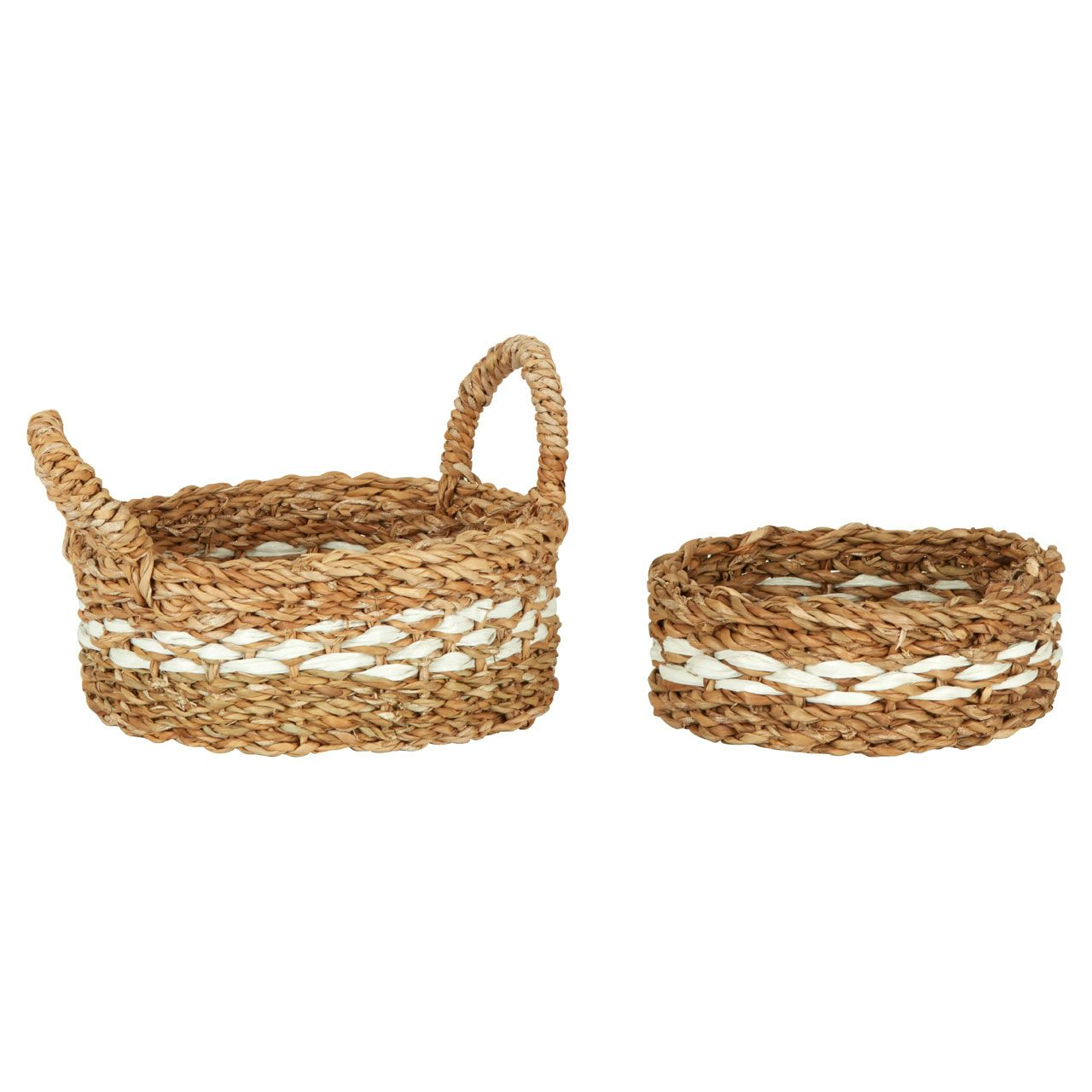 Accents Round natural and white set of 2 small seagrass baskets