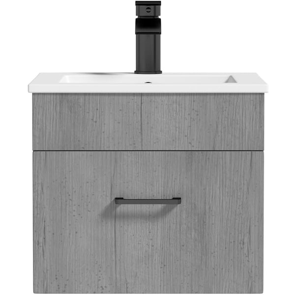 Orchard Lea concrete wall hung vanity unit with black handle and ceramic basin 420mm