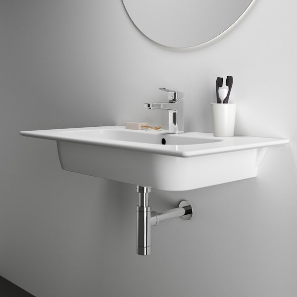 Ideal Standard i.life A 1 tap hole wall hung basin 840mm with chrome bottle trap and fixing kit