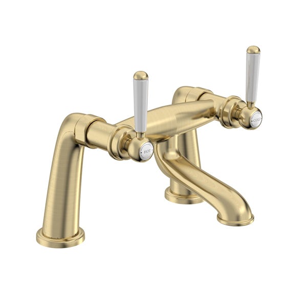 The Bath Co. Aylesford Vintage brushed brass basin and bath mixer tap pack