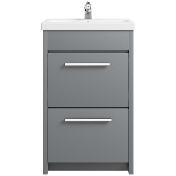 Clarity satin grey floorstanding vanity unit and ceramic basin 510mm with tap