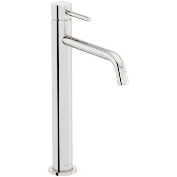 Mode Spencer round chrome high rise basin mixer tap with slotted waste