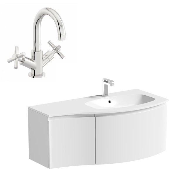 Mode Harrison white right handed wall hung vanity unit and basin 1000mm with tap
