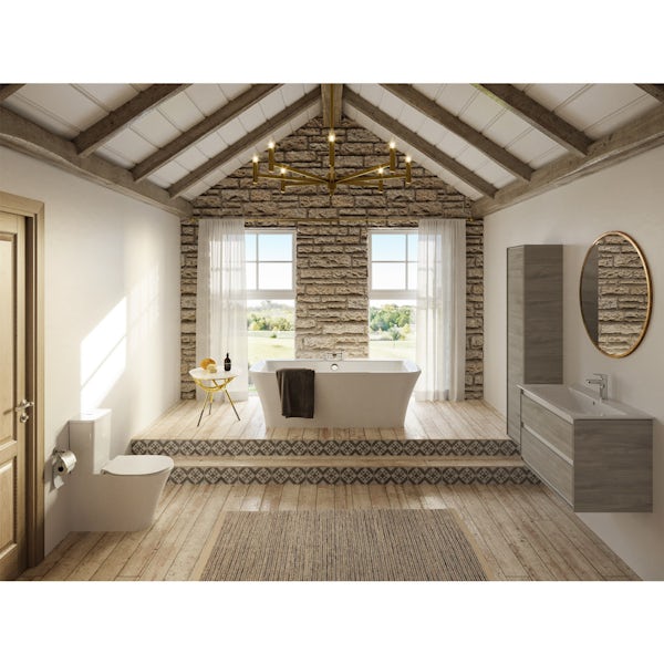 Ideal Standard Concept Air wood light grey furniture and freestanding bath suite 1700 x 790