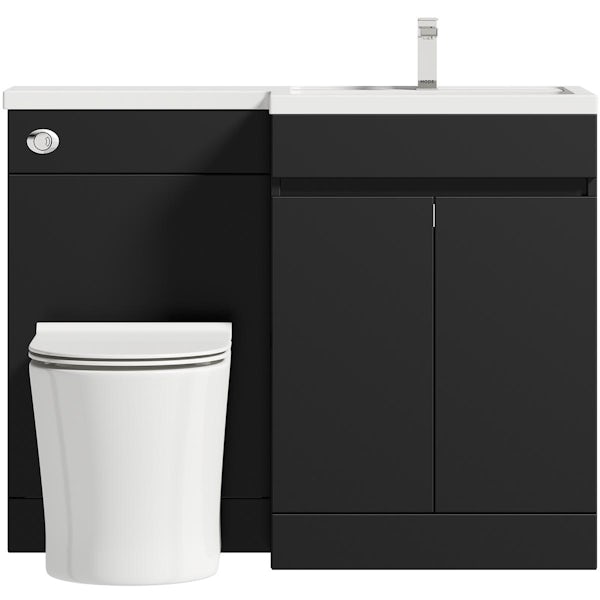 Mode Taw L shape matt black right handed handleless combination unit with back to wall toilet