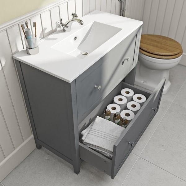 The Bath Co Camberley Satin Grey Floorstanding Vanity Unit And Ceramic Basin 800mm - Grey Bathroom Sink Cupboard
