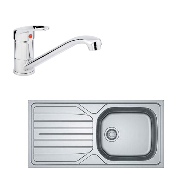 Basix stainless steel 1.0 bowl kitchen sink with polished satin inset kitchen tap