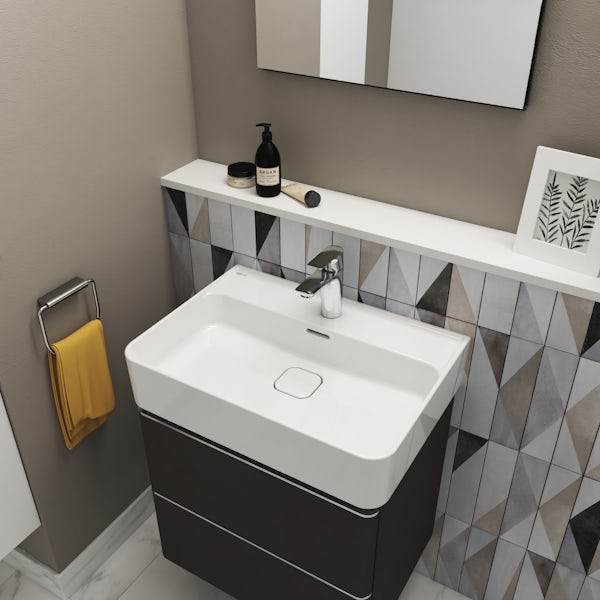 Ideal Standard Strada II anthracite grey wall hung vanity unit and basin 600mm