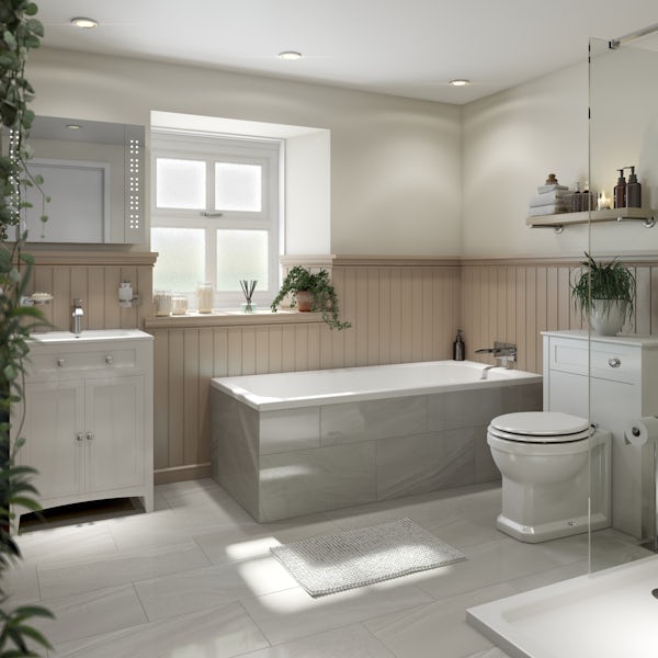 Orchard straight bath suite with traditional back to wall toilet and vanity unit 1400 x 700