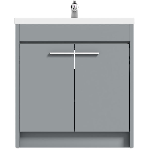 Clarity satin grey floorstanding vanity unit and ceramic basin 760mm with tap