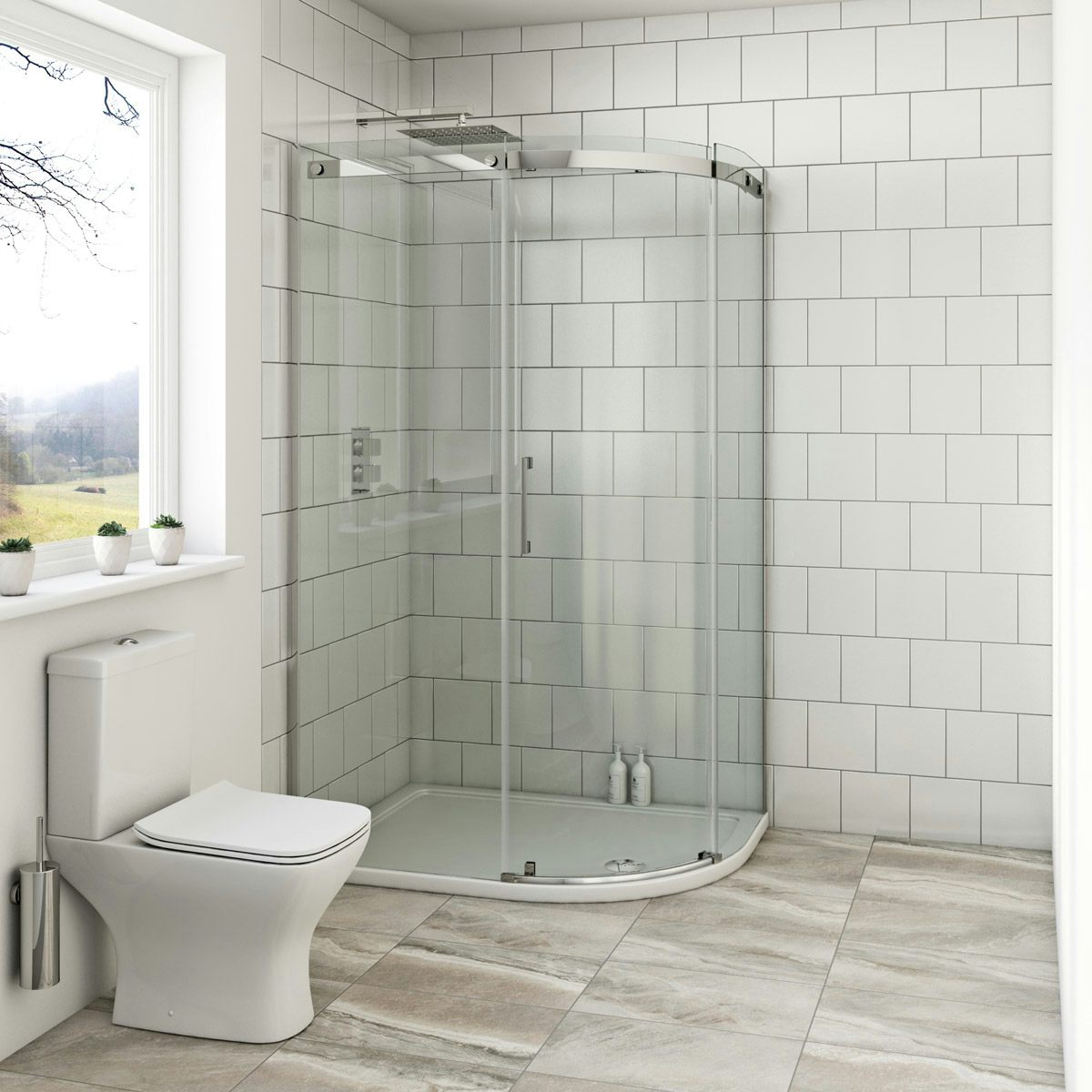Mode Harrison 8mm right handed offset quadrant shower enclosure with stone tray 1200 x 800