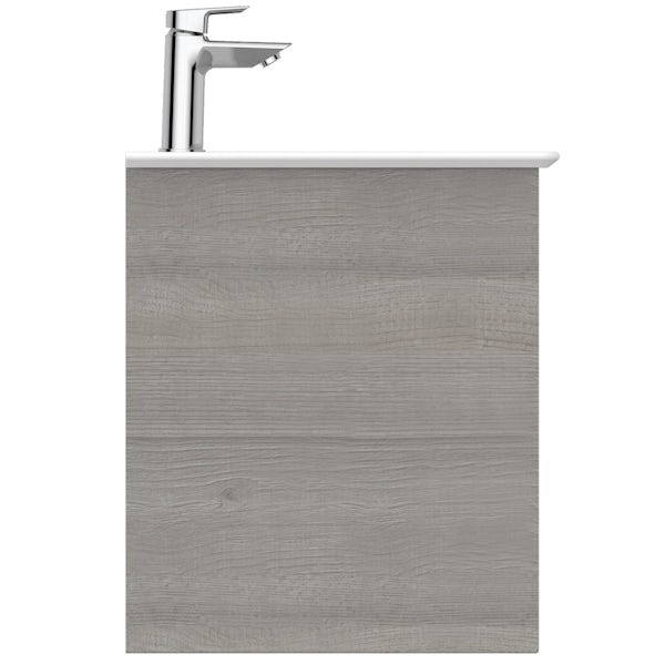 Ideal Standard Concept Air wood light grey and matt white wall hung vanity unit and basin 600mm