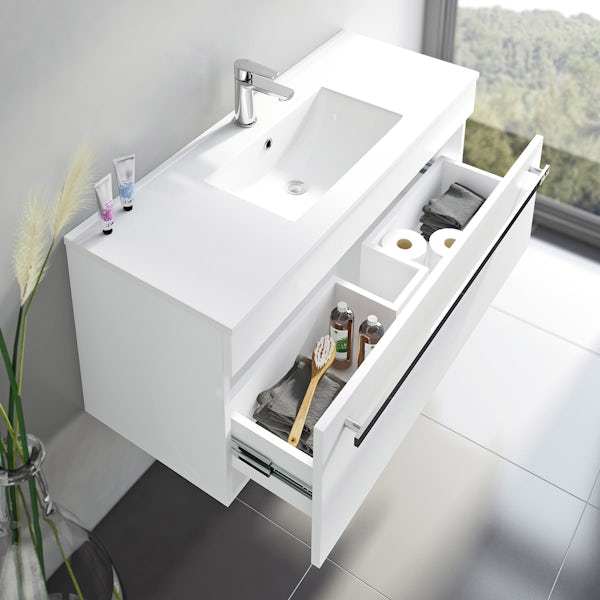 Odessa white wall hung vanity drawer unit and basin 1000mm