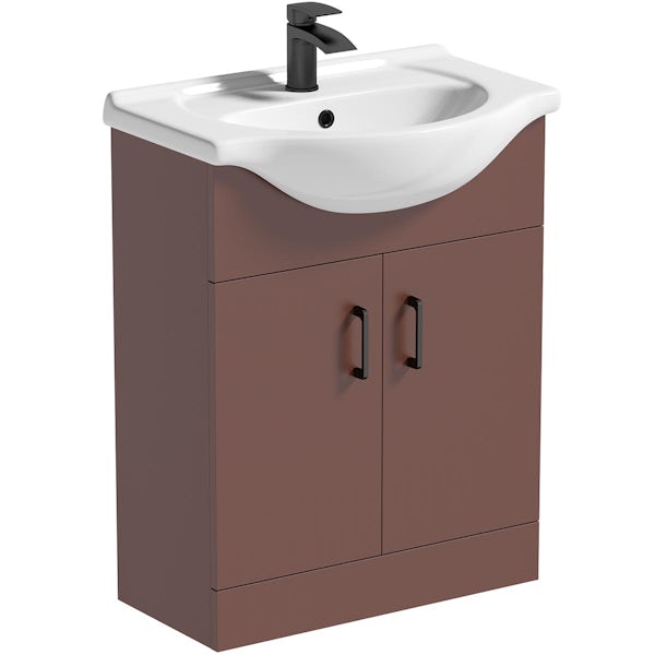 Orchard Lea tuscan red floorstanding vanity unit with black handle and ceramic basin 650mm