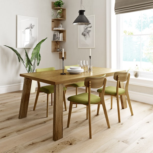 Lincoln Oak Table with 4x Harrison green chairs