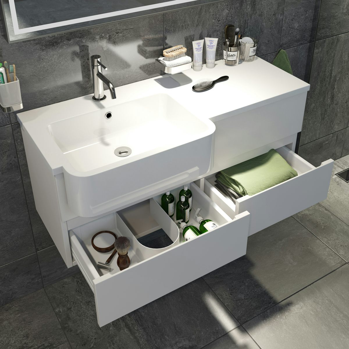 Mode Roche White Wall Hung Vanity And Semi-recessed Basin 1000mm 