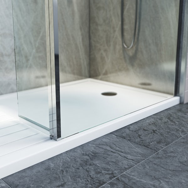 Mode 8mm spacious walk in right handed shower enclosure pack with return panel and walk in right handed tray