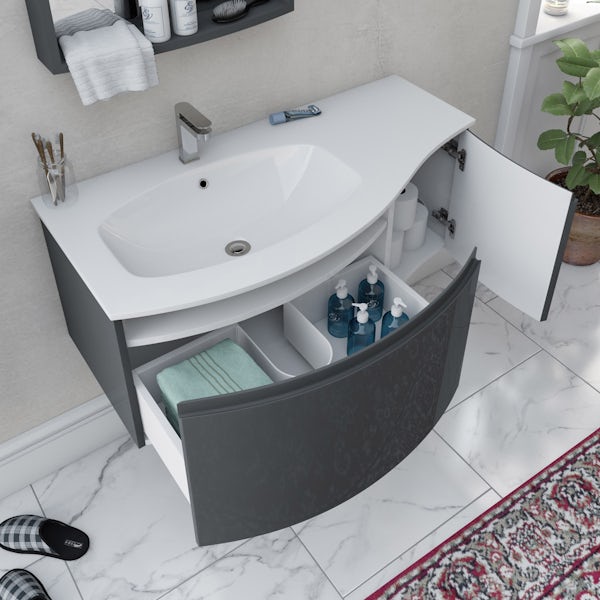 Mode Harrison slate gloss grey left handed wall hung vanity unit and basin 1000mm with tap