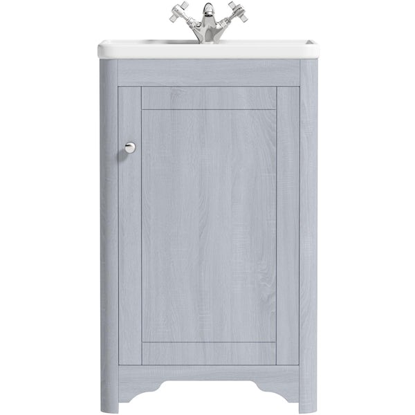 The Bath Co. Beaumont powder blue floorstanding vanity unit and ceramic basin 500mm with tap