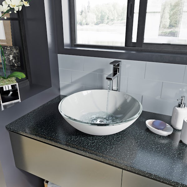 Mode Mackintosh painted white glass countertop basin 420mm
