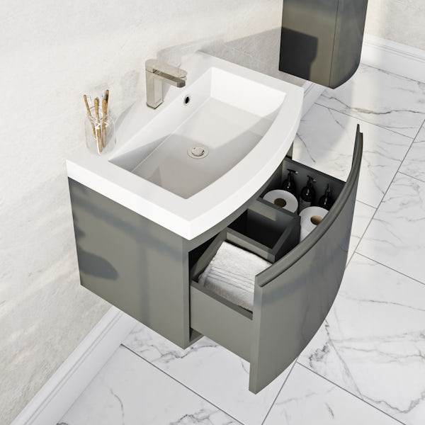 Mode Harrison slate gloss grey wall hung vanity unit and basin 600mm with mirror