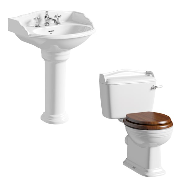 The Bath Co. Charlet close coupled toilet and full pedestal suite with chrome fittings and taps