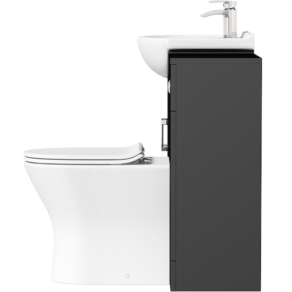 Orchard Lea soft black furniture combination and Derwent round back to wall toilet with seat