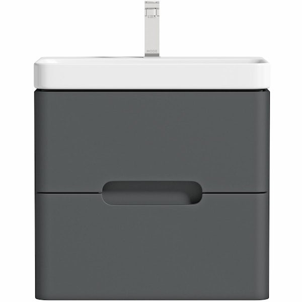 Mode Lois graphite wall hung vanity unit and ceramic basin 550mm with tap