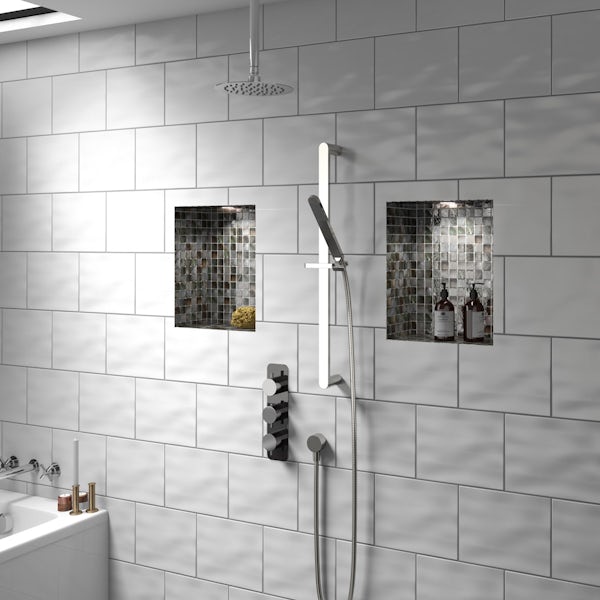 Mode Heath thermostatic shower valve with slider rail and ceiling shower set